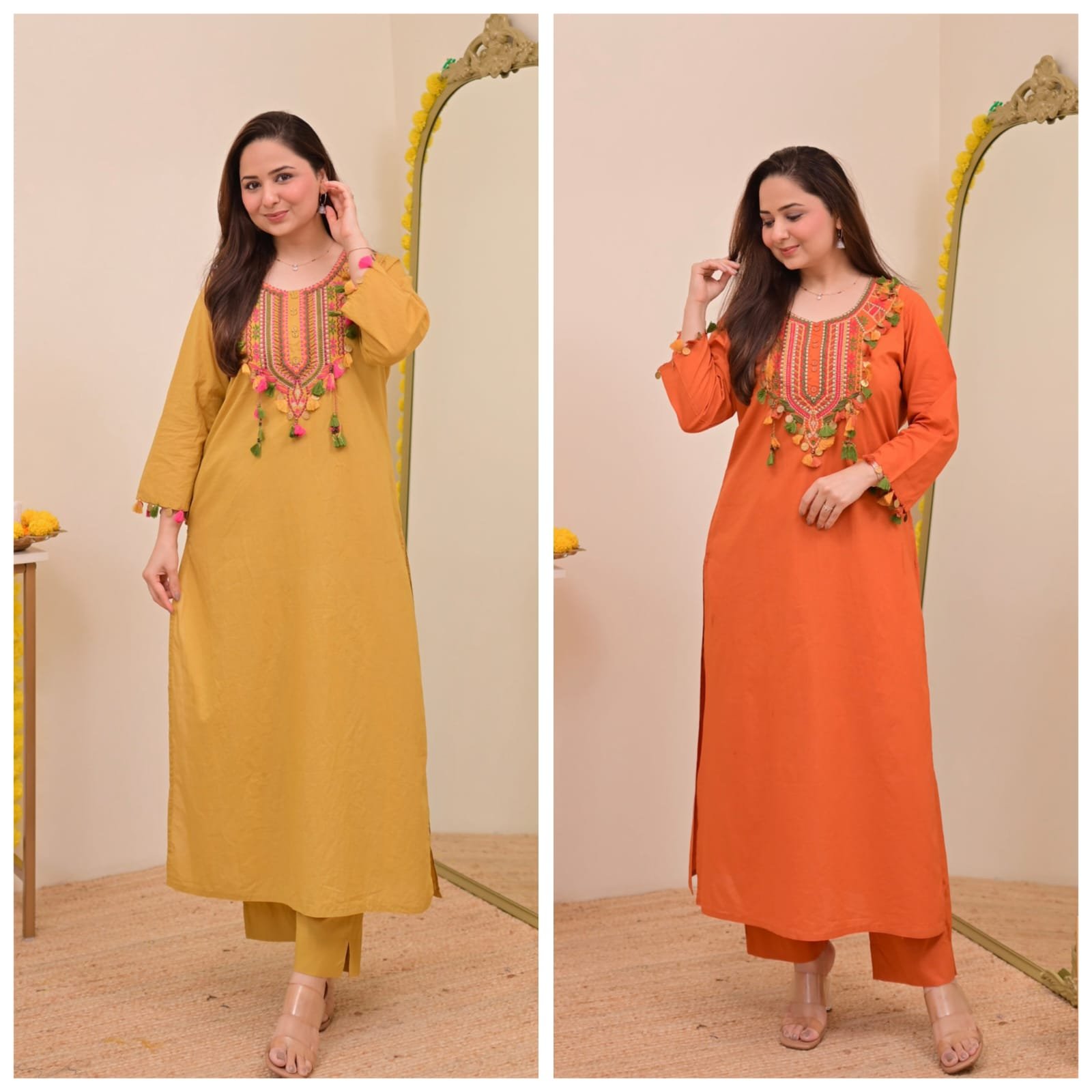 Pure Cotton Festive Embroidered Kurta Pant Set